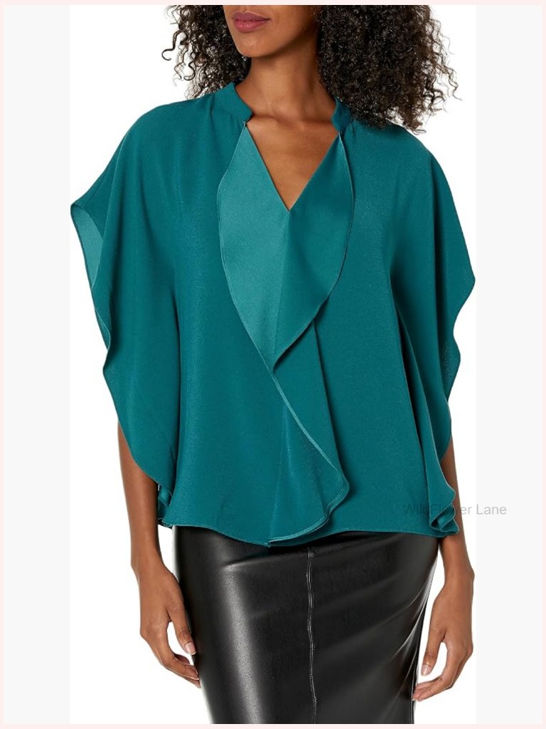 Ruffled V-Neck Blouse With Flutter Sleeves